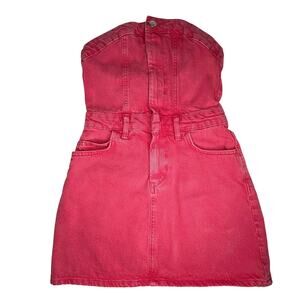 ZARA Pink Denim Womens Strapless Mini Dress Sz XS Country Cowgirl Barbiecore